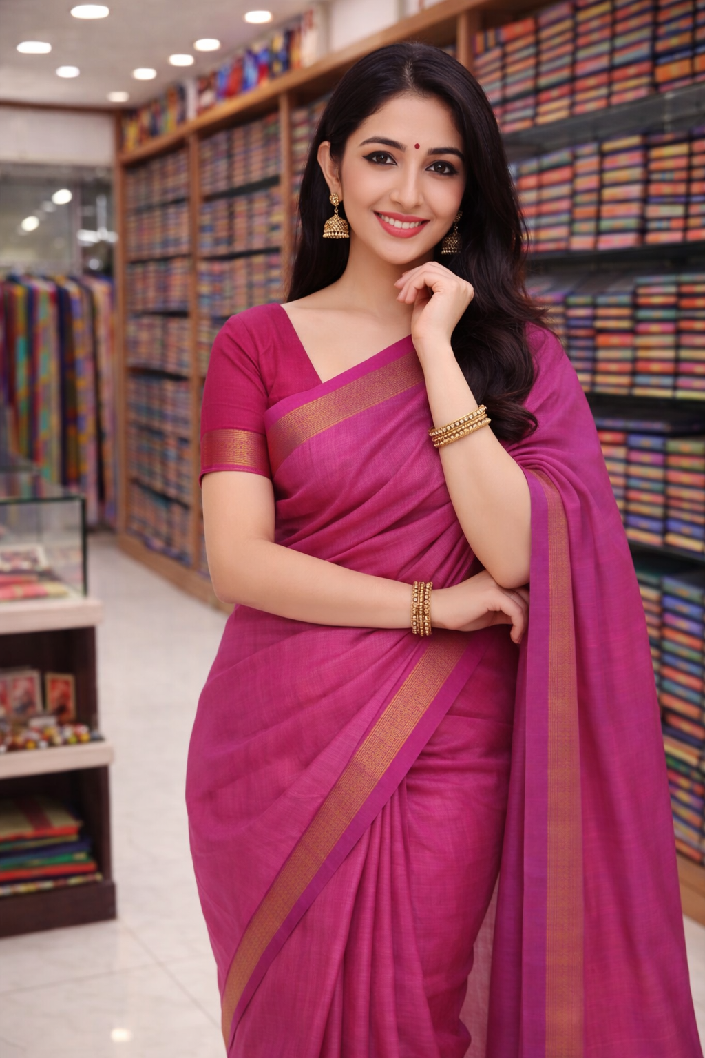 Tissu pink Handloom Saree