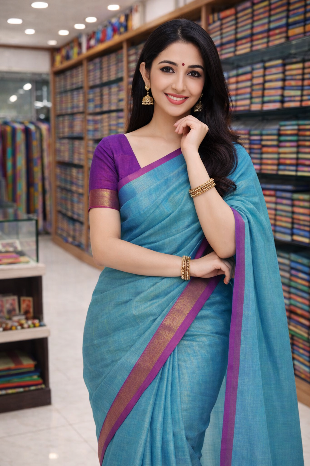 Tissu elegant Blue Handloom Saree