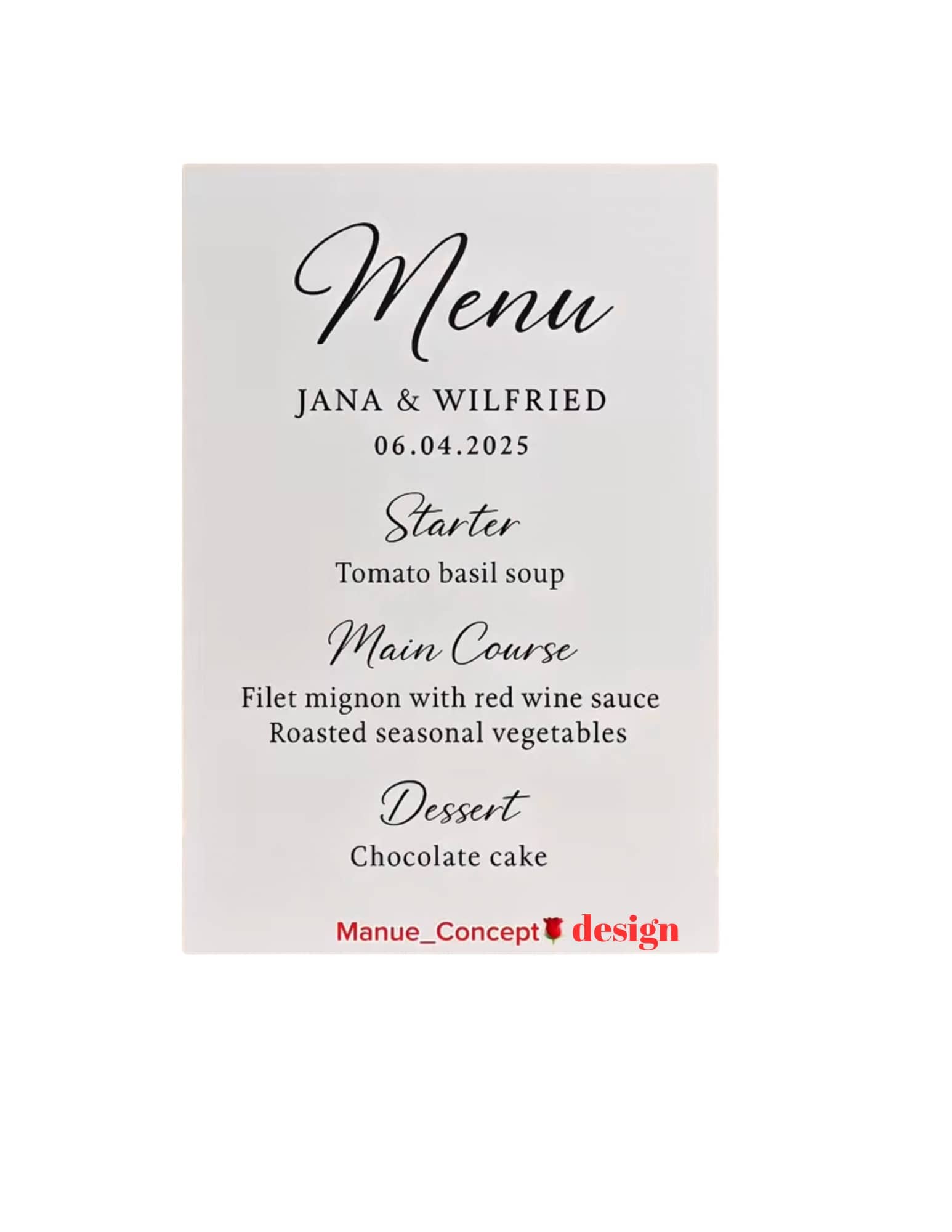 Menu personnalisé – Anniversaires, Baby Shower, Mariages, Baptêmes & Événements