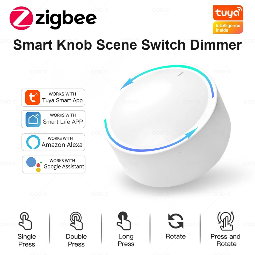 Tuya ZigBee Smart Knob Switch DIY Wireless Scene Button Rotatable Dimmer Switch
