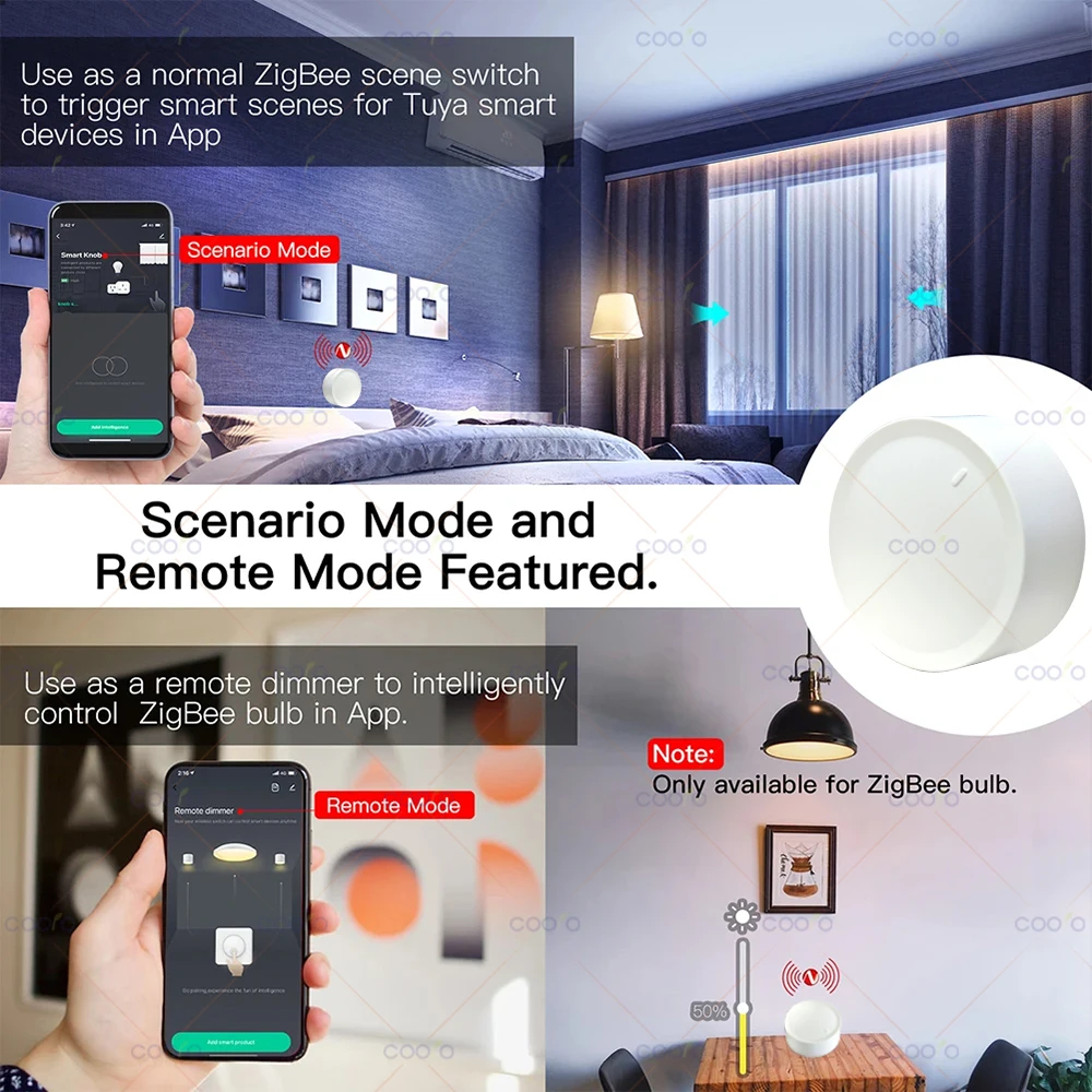 Tuya ZigBee Smart Knob Switch DIY Wireless Scene Button Rotatable Dimmer Switch