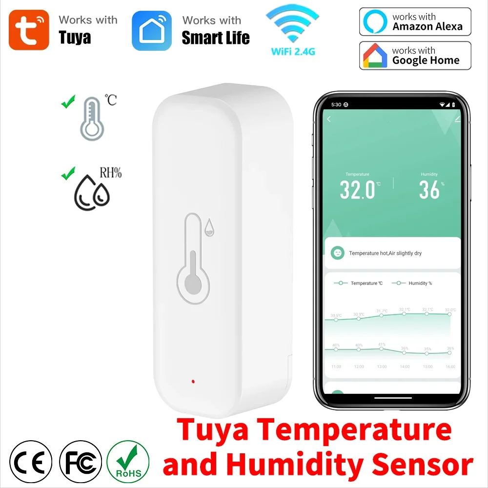 Tuya WIFI Temperature Humidity Sensor Thermometer Hygrometer Smart Home UK Stock