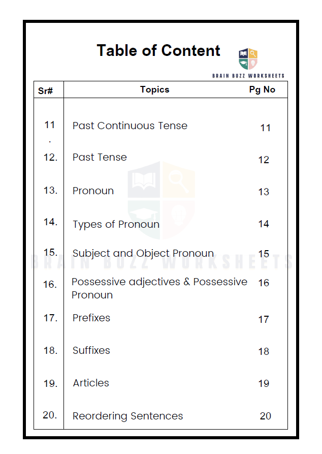English Grammar Grade 3 Worksheet