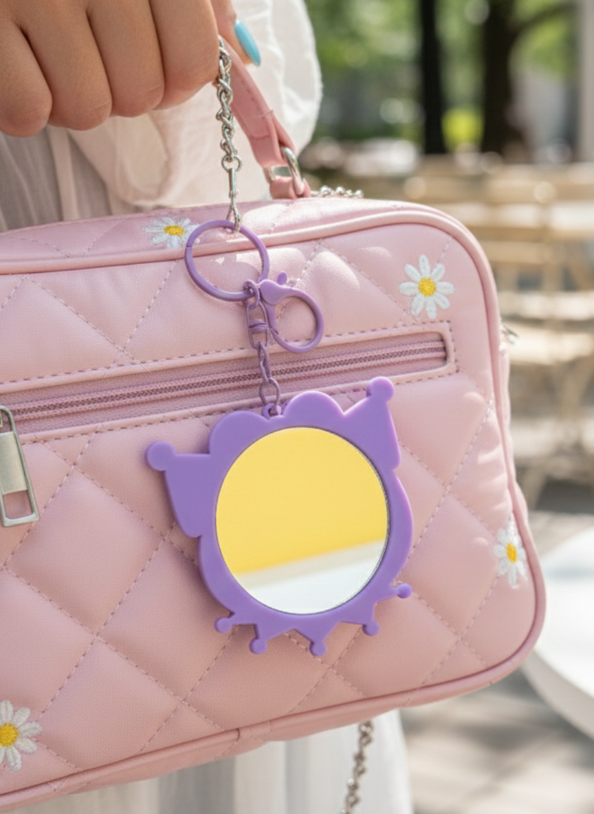 Cute Purple Handheld Mirror Keychain