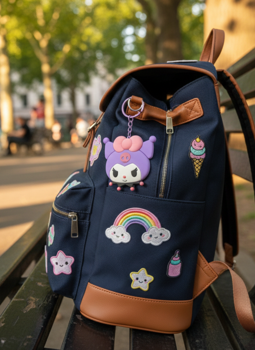 Cute Purple Handheld Mirror Keychain