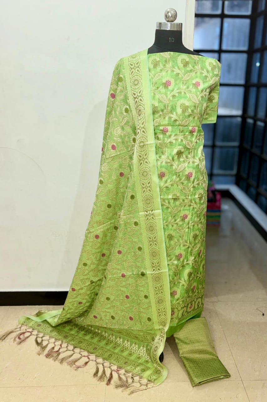 Green Banarasi Silk Salwar Suit