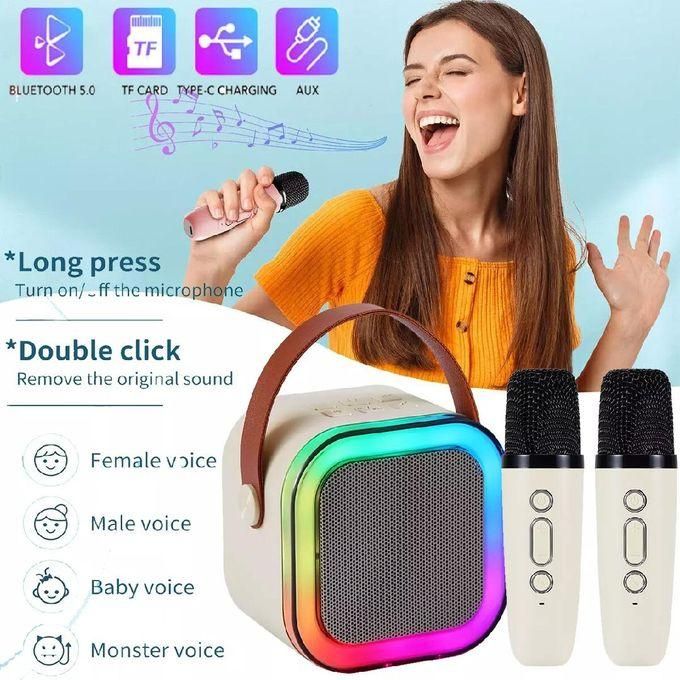 Mini machine de karaoké portable avec 2 microphones sans fil et haut-parleur Bluetooth BT