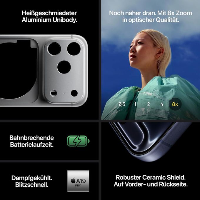 Apple iPhone 17 Pro - 6,3" eSIM 12 Go de RAM 256 Go de ROM 48 Mpx 3 998 mAh - Argent