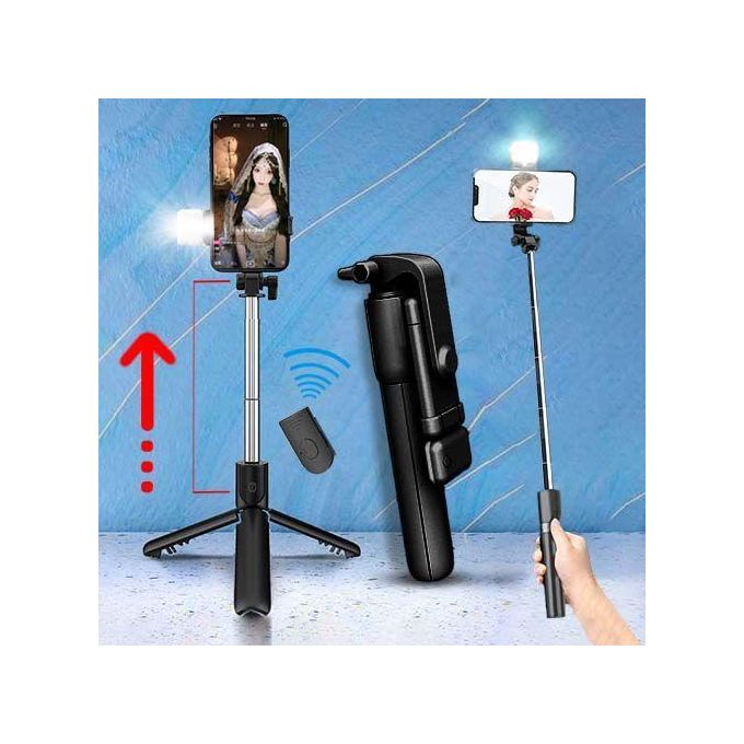 Perche à selfie portable 4+1 avec lampe selfie et support de téléphone rétractable