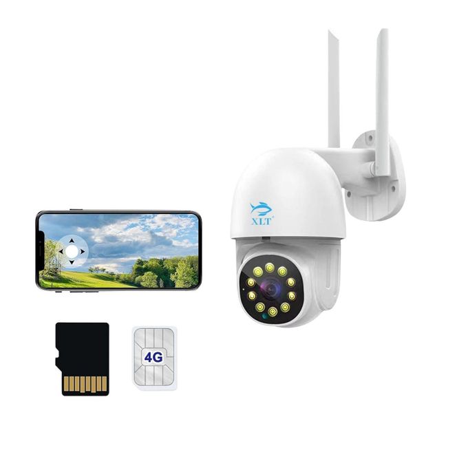 Caméra intelligente XLT 4G HD 1080p pour extérieur/intérieur, sans fil, Wi-Fi, compatible avec Alexa et l'Assistant Google/l'application Smart Life pour audio bidirectionnel, suivi automatique, vision nocturne, étanche IP66