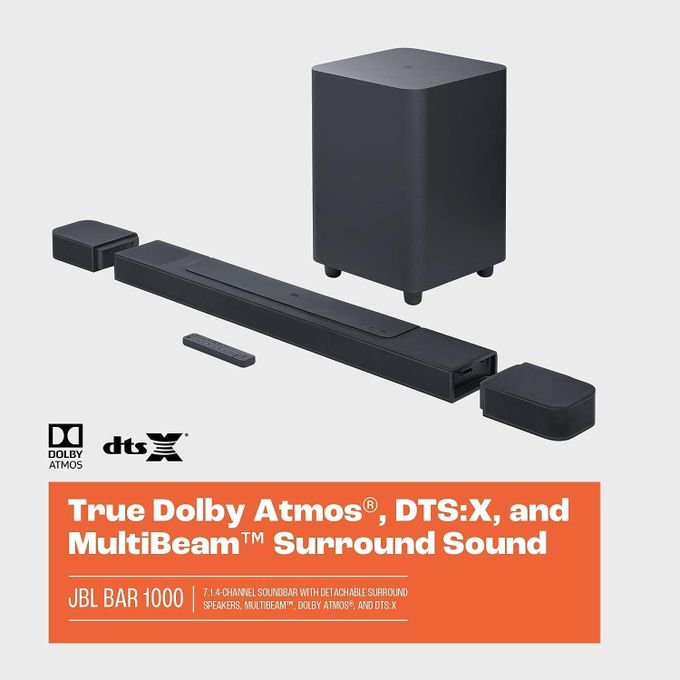 Jbl Bar 1000: 7.1.4-Channel soundbar with Detachable Surround Speakers, MultiBeam™ Dolby Atmos® and DTS:X - Black