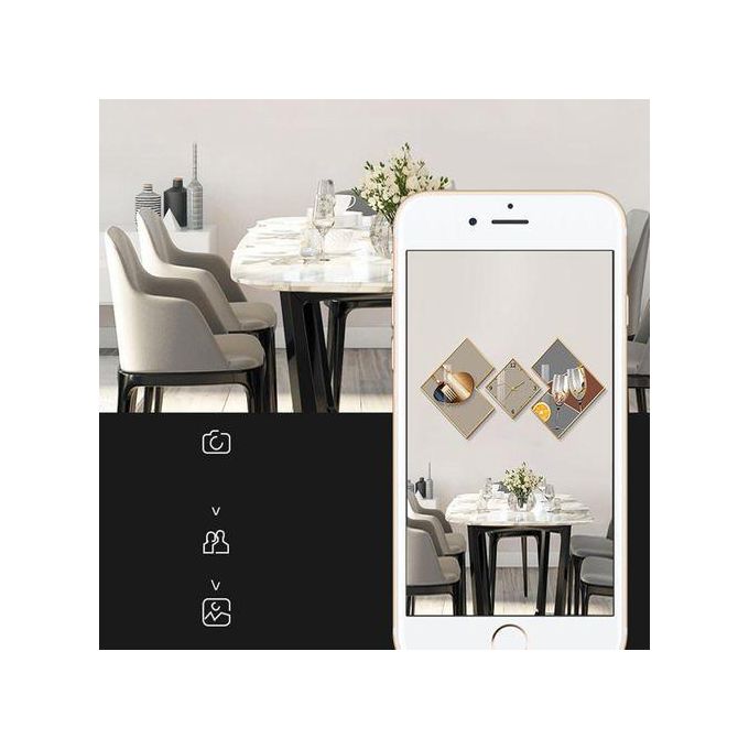 Ensemble moderne de 3 décorations murales pour salle à manger avec horloge silencieuse intégrée - Multicolore