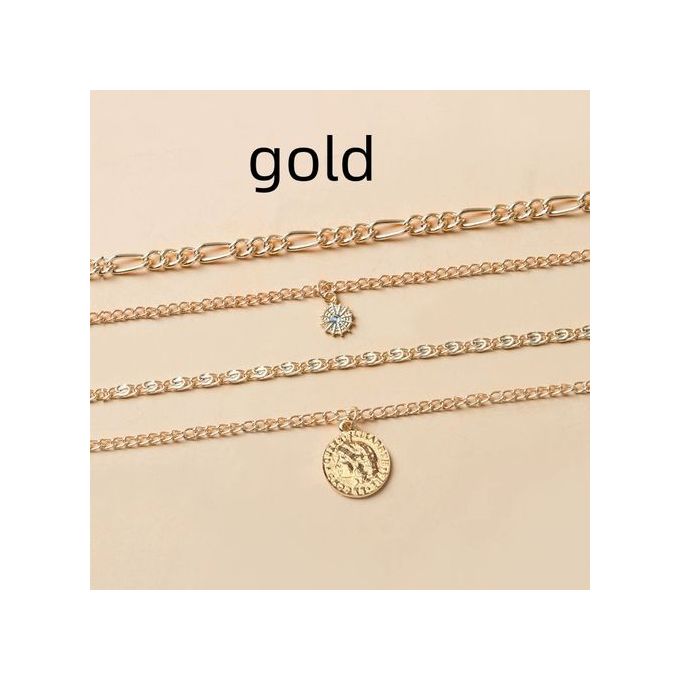 Collier à pendentif pièce de monnaie, chaîne épaisse en métal, plusieurs rangs