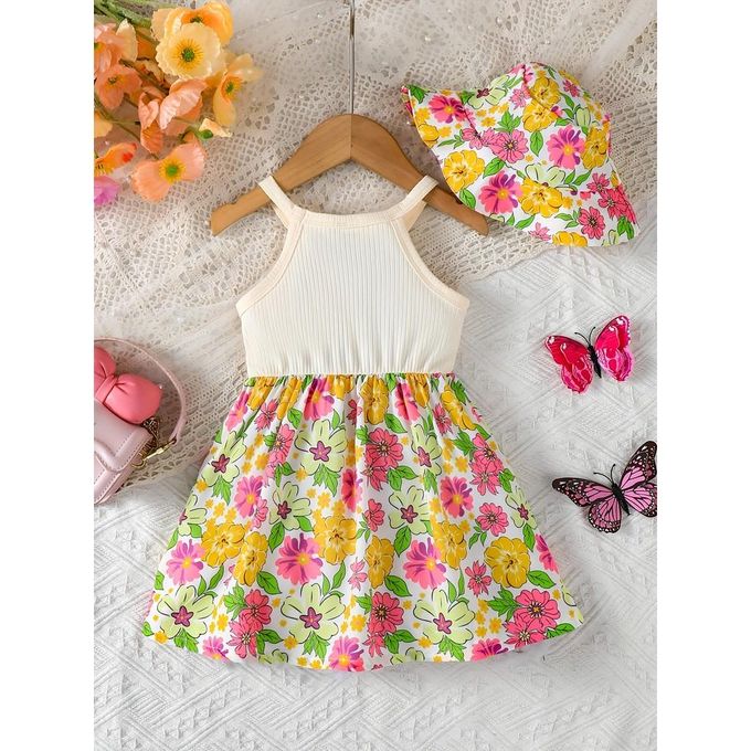 Robe-camisole à imprimé floral Catpapa pour fille de 1 à 3 ans. Vêtements pour filles parfaits pour les sorties, les pique-niques et les moments de convivialité.