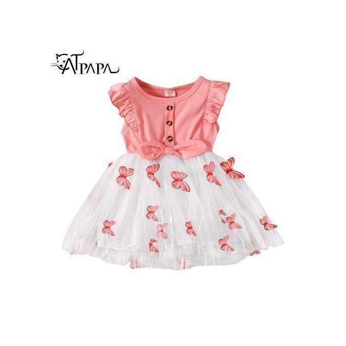Robe Catpapa sans manches à volants et papillon en maille pour enfants de 1 à 5 ans