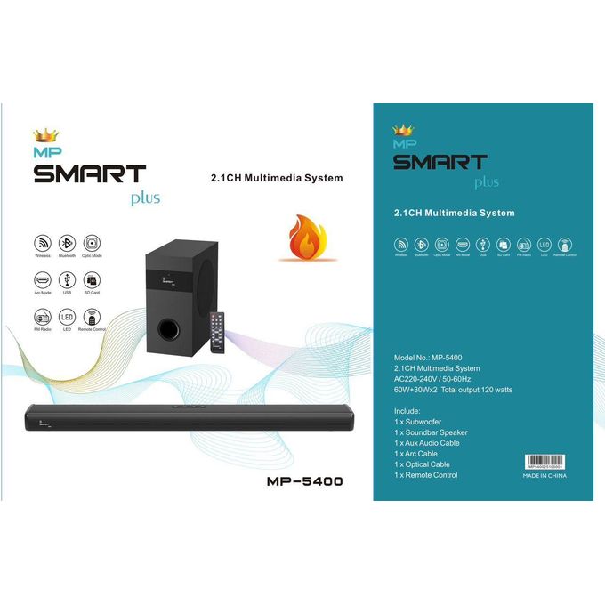 Barre de son Smartplus 2.1 sans fil Bluetooth puissante pour home cinéma avec caisson de basses - Noir. (Garantie 1 an)