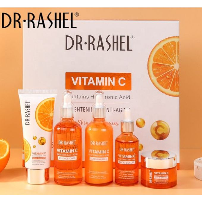 Coffret Dr Rashell - Soin éclaircissant et anti-âge à la vitamine C (5 pièces) et coffret complet de sérums pour le visage (3 unités).