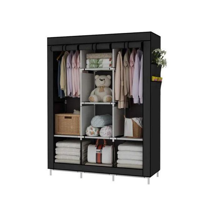 Portant à vêtements en 3 sections avec tringle et étagères – Montage facile, rangement anti-poussière pour la maison.