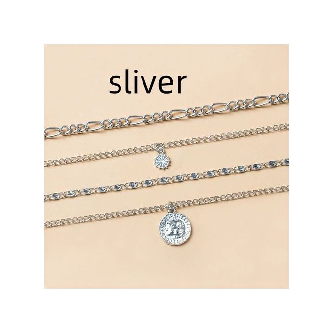 Collier à pendentif pièce de monnaie, chaîne épaisse en métal, plusieurs rangs