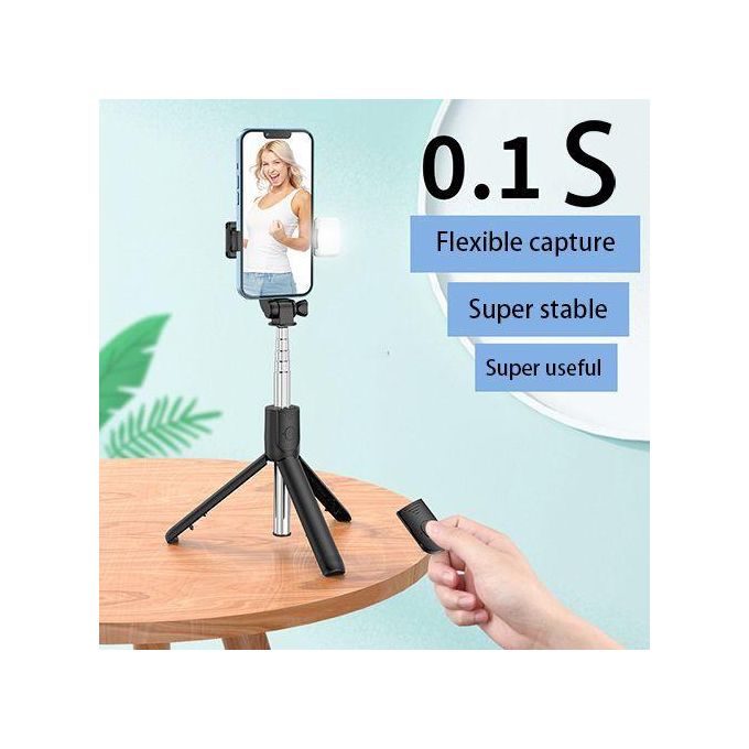 Perche à selfie portable 4+1 avec lampe selfie et support de téléphone rétractable