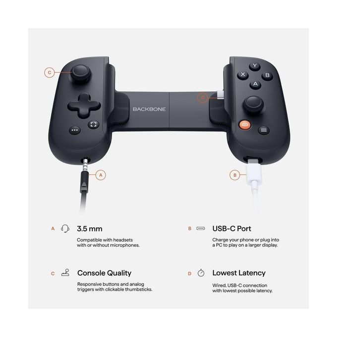 Manette de jeu mobile Backbone One pour Android et iPhone 15/16 (USB-C) - 2e génération 