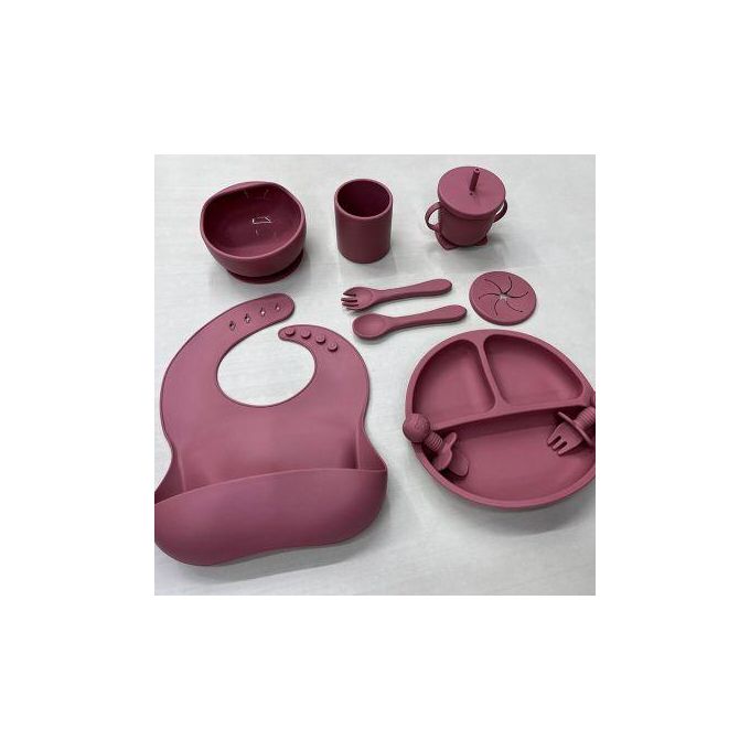 Ensemble d'alimentation en silicone pour bébé - Bordeaux