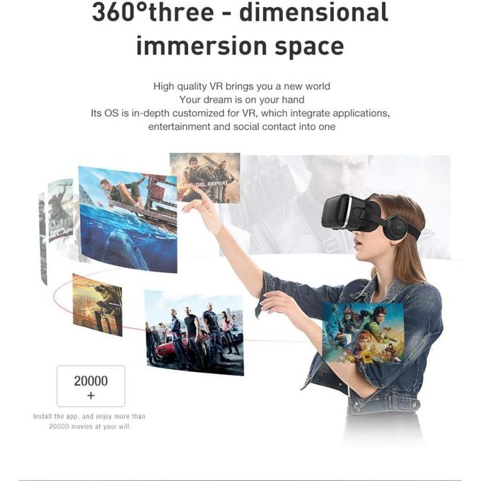 Casque de réalité virtuelle avec écouteurs, FIYAPOO - Lunettes de réalité virtuelle 3D pour films et jeux vidéo 3D 