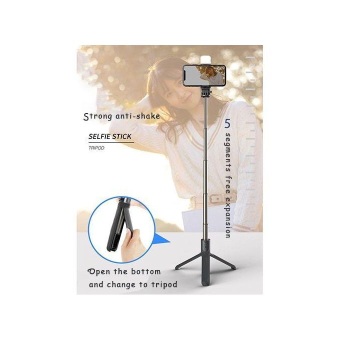 Perche à selfie portable 4+1 avec lampe selfie et support de téléphone rétractable