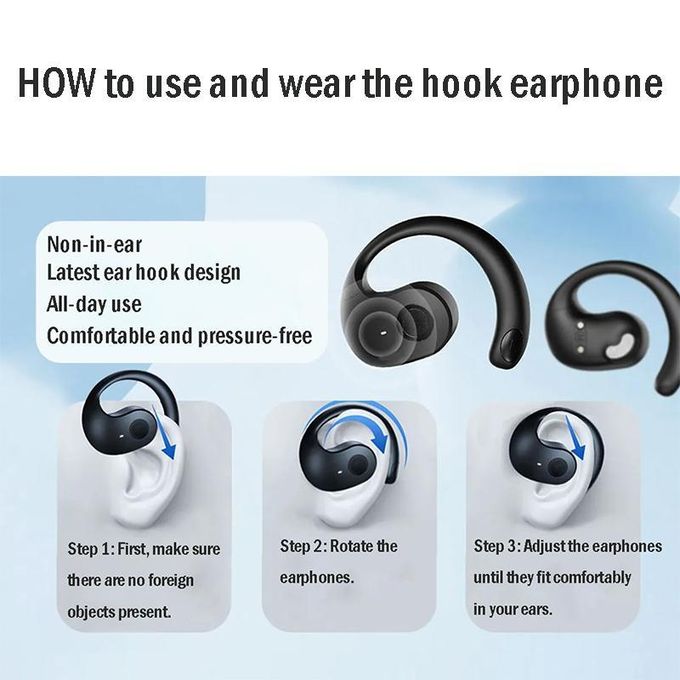 Écouteurs sans fil Bluetooth à crochet d'oreille avec son stéréo HiFi, casque audio sport à commandes tactiles