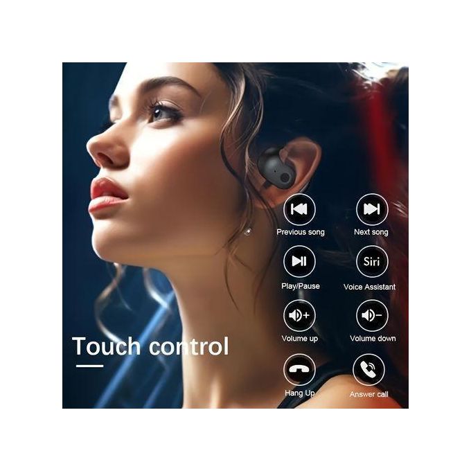 Écouteurs sans fil Bluetooth à crochet d'oreille avec son stéréo HiFi, casque audio sport à commandes tactiles