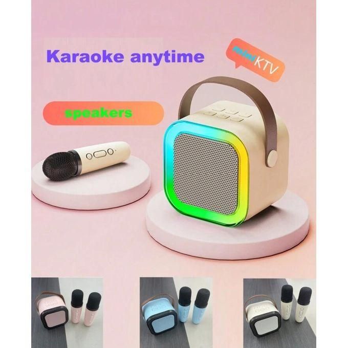 Mini machine de karaoké portable avec 2 microphones sans fil et haut-parleur Bluetooth BT