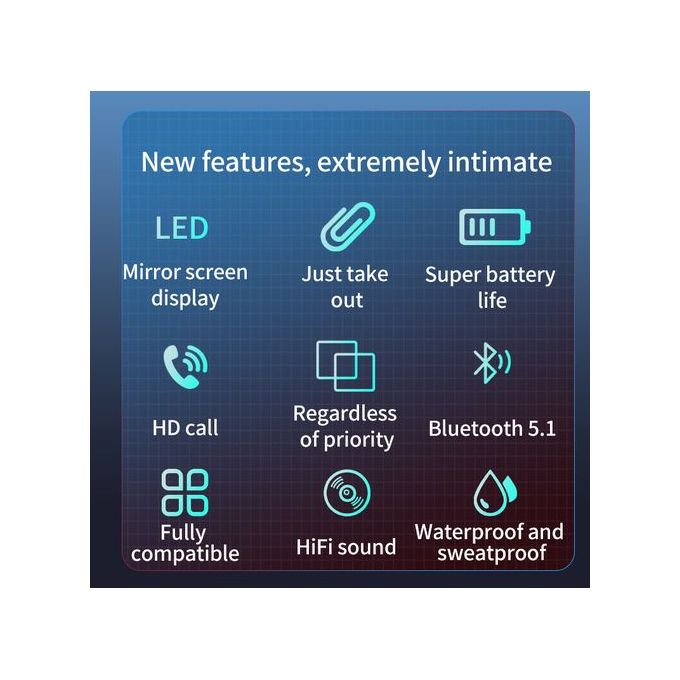 Écouteurs sans fil Ace Elec ACE avec affichage numérique miroir et son stéréo 9D