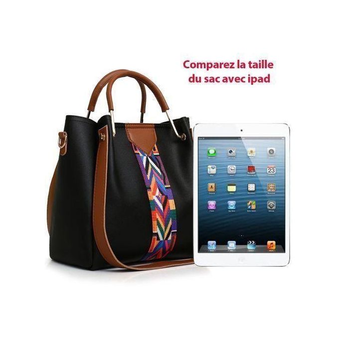 Ensemble de sacs STY 4 en 1 pour femmes : sacs à main, sacs bandoulière et portefeuille en cuir synthétique PU noir.