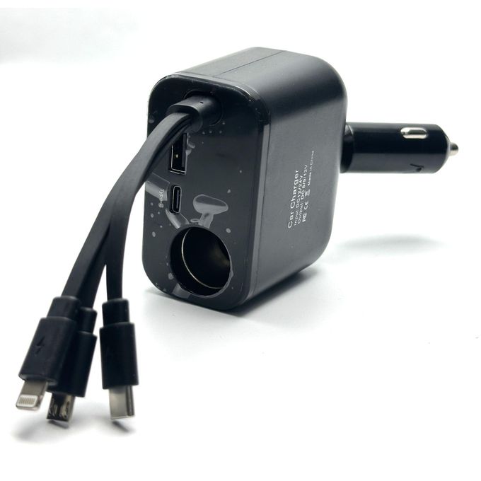 Chargeur de voiture multifonction rapide 120 W, lecteur MP3, Bluetooth, deux câbles extensibles et compatible avec iPhone et Smartphone