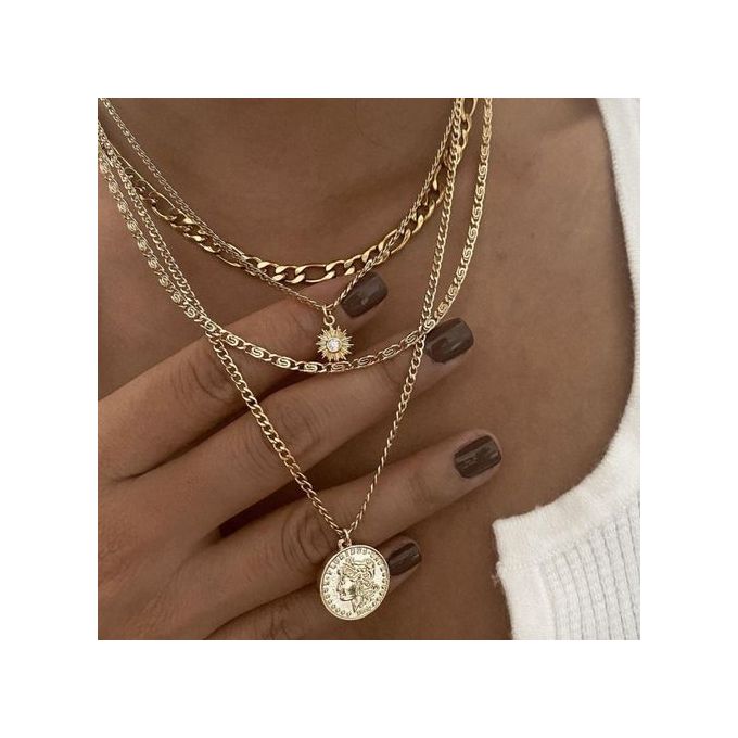 Collier à pendentif pièce de monnaie, chaîne épaisse en métal, plusieurs rangs