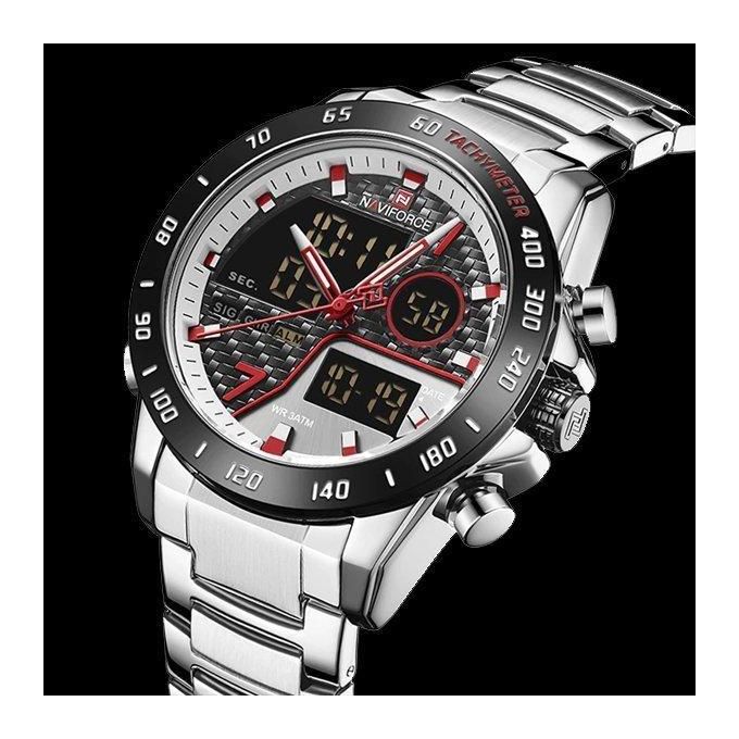 Montre Naviforce en acier inoxydable analogique et numérique pour homme - Argent, Argent