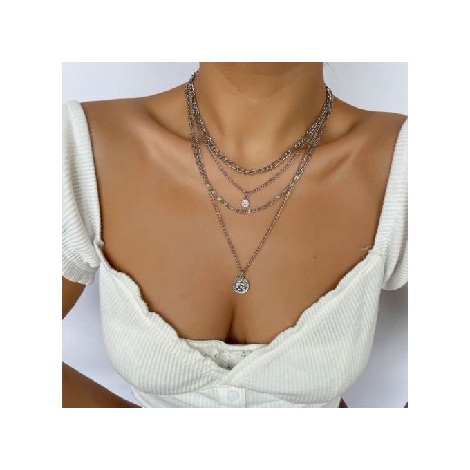 Collier à pendentif pièce de monnaie, chaîne épaisse en métal, plusieurs rangs