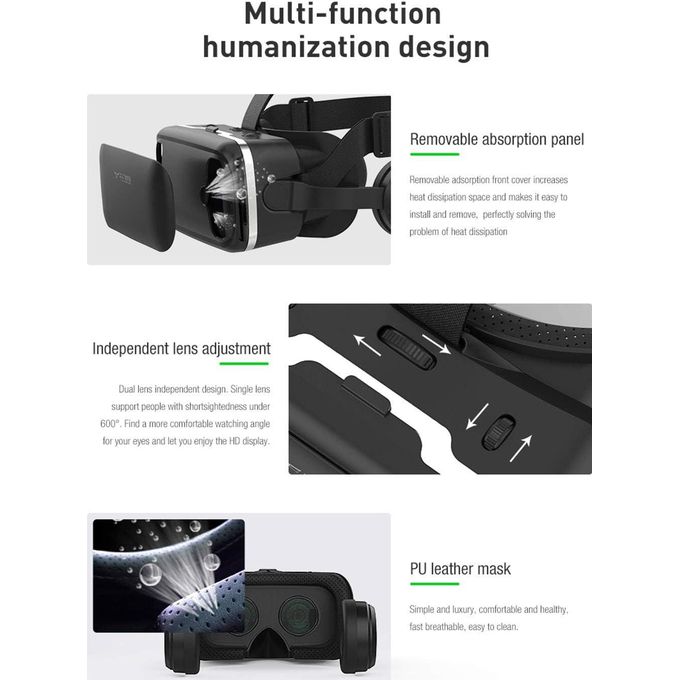 Casque de réalité virtuelle avec écouteurs, FIYAPOO - Lunettes de réalité virtuelle 3D pour films et jeux vidéo 3D 