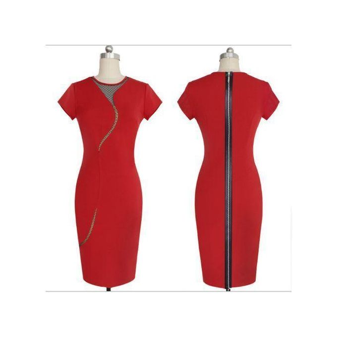 Robe longue rouge pour femme, taille haute, idéale pour le bureau.