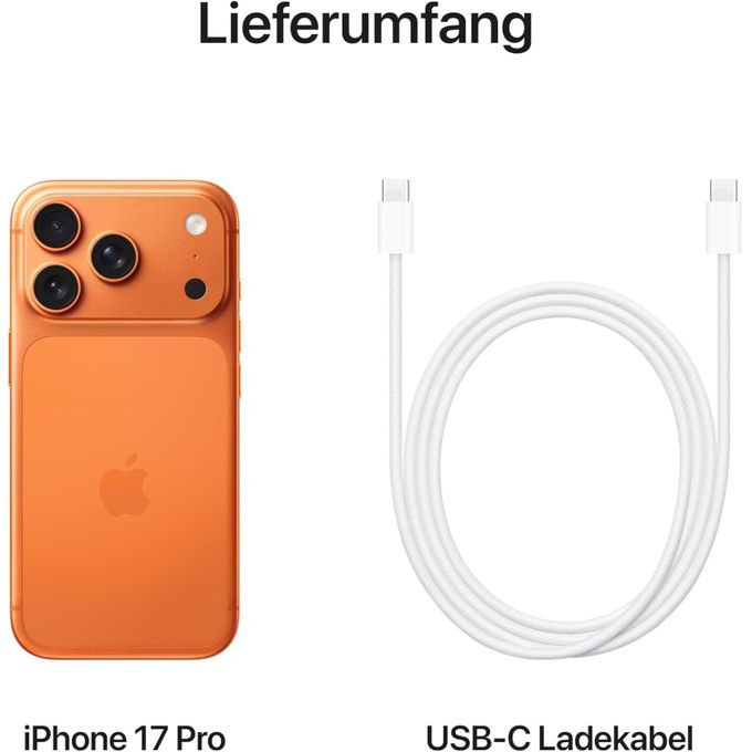 Apple iPhone 17 Pro - 6,3 pouces, 12 Go de RAM, 256 Go de ROM, 48 Mpx, batterie 3 998 mAh - Orange cosmique