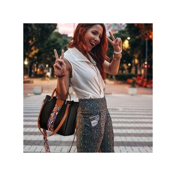 Ensemble de sacs STY 4 en 1 pour femmes : sacs à main, sacs bandoulière et portefeuille en cuir synthétique PU noir.