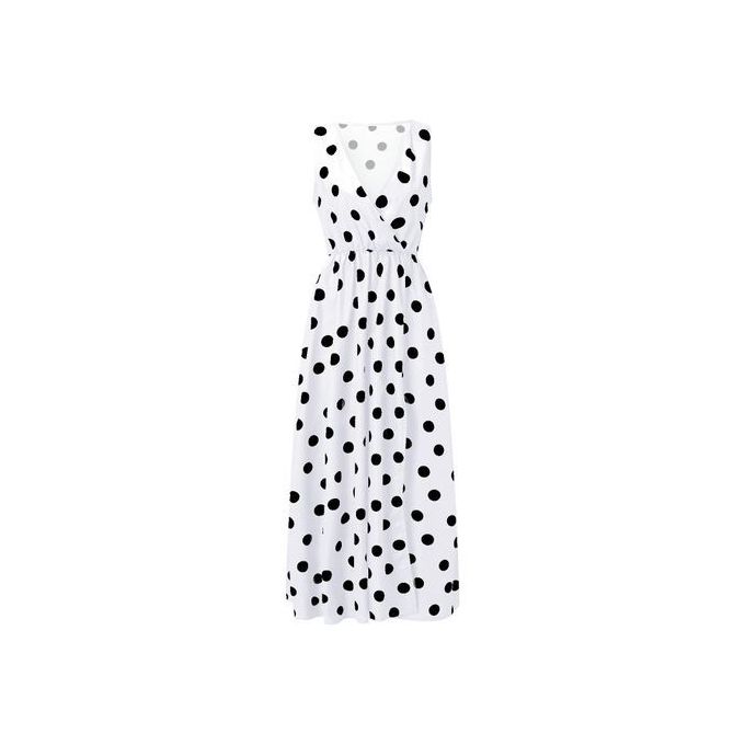 Robe longue d'été sexy à col V, sans manches, imprimée et fendue, pour femme.