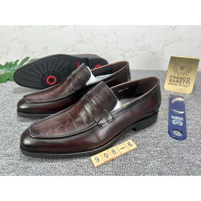 Mocassins Franco Banetti en cuir façon croco haut de gamme – Marron
