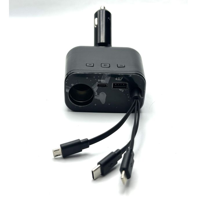 Chargeur de voiture multifonction rapide 120 W, lecteur MP3, Bluetooth, deux câbles extensibles et compatible avec iPhone et Smartphone