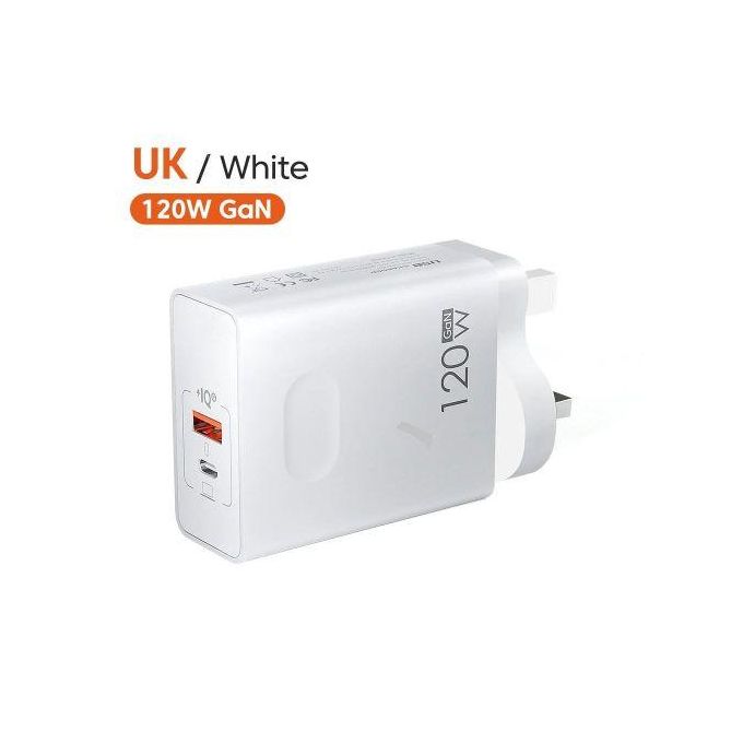Chargeur rapide/adaptateur secteur 120 W avec ports USB et Type C - Blanc/Noir