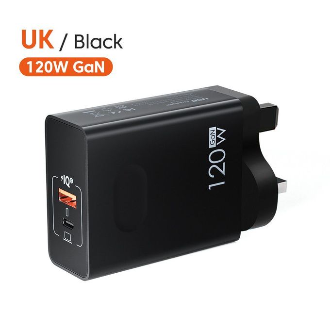 Chargeur rapide/adaptateur secteur 120 W avec ports USB et Type C - Blanc/Noir