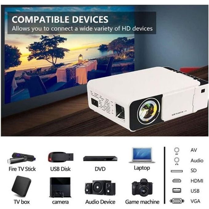 Projecteur WiFi Cinéma Smartphone Home Cinéma Android Projecteur Extérieur Portable WiFi Bluetooth Mini Projecteur 1080p Smart TV Box avec Haut-parleur Intégré - Multicolore