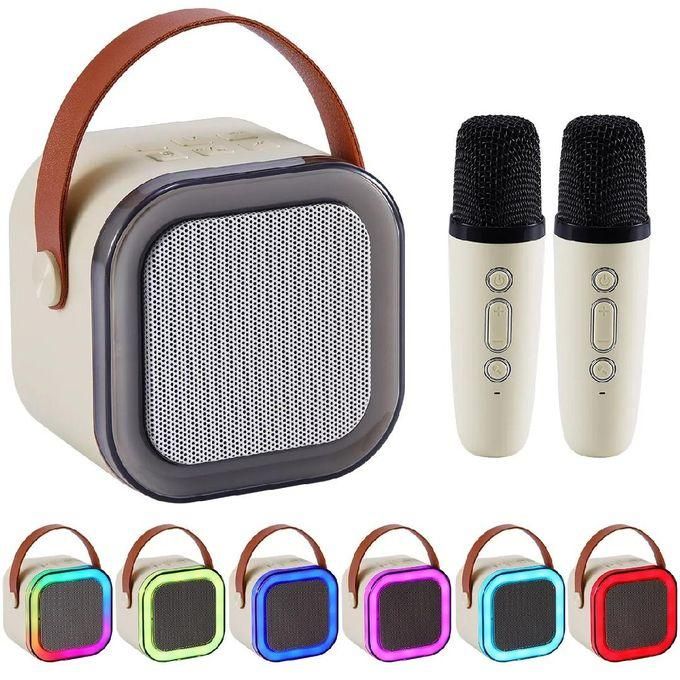 Mini machine de karaoké portable avec 2 microphones sans fil et haut-parleur Bluetooth BT