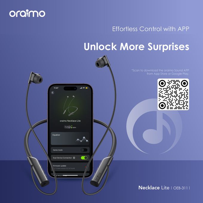 Oraimo Necklace Lite Call Vibration Wireless Headphones Black
