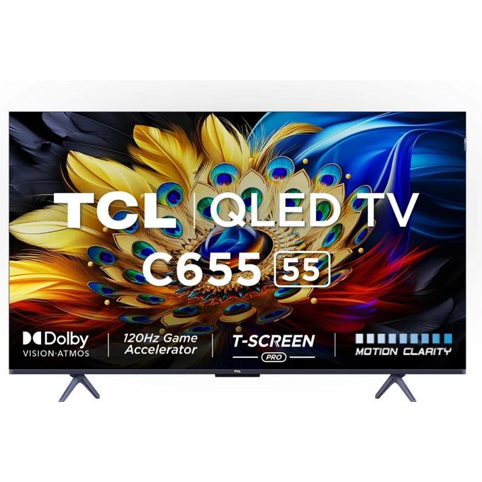 Téléviseur intelligent TCL QLED PRO 4K Ultra HD 55 pouces (140 cm) compatible Google (réf. 55C655), HDR 10+, Dolby Vision Atmos, 120 Hz VRR + 120 Hz DLG, système audio ONKYO 2.1 canaux, design fin et monobloc - Noir